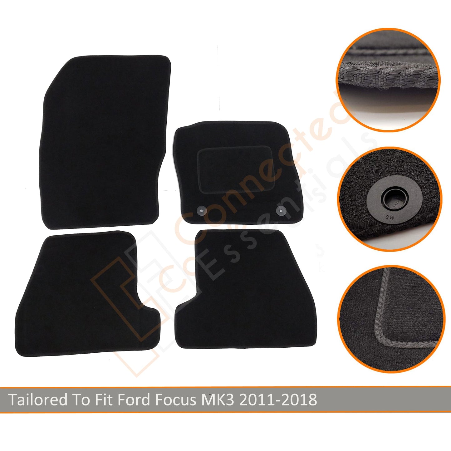 Ford Focus Car Mats 2011-2018, Fully Tailored, Black