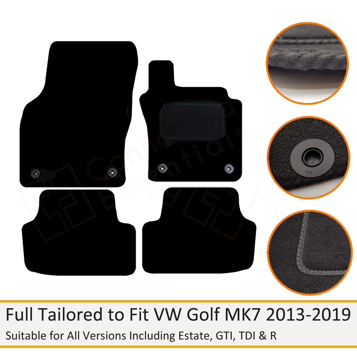 Volkswagen Golf Car Mats 2013-Onwards, Fully Tailored, Black
