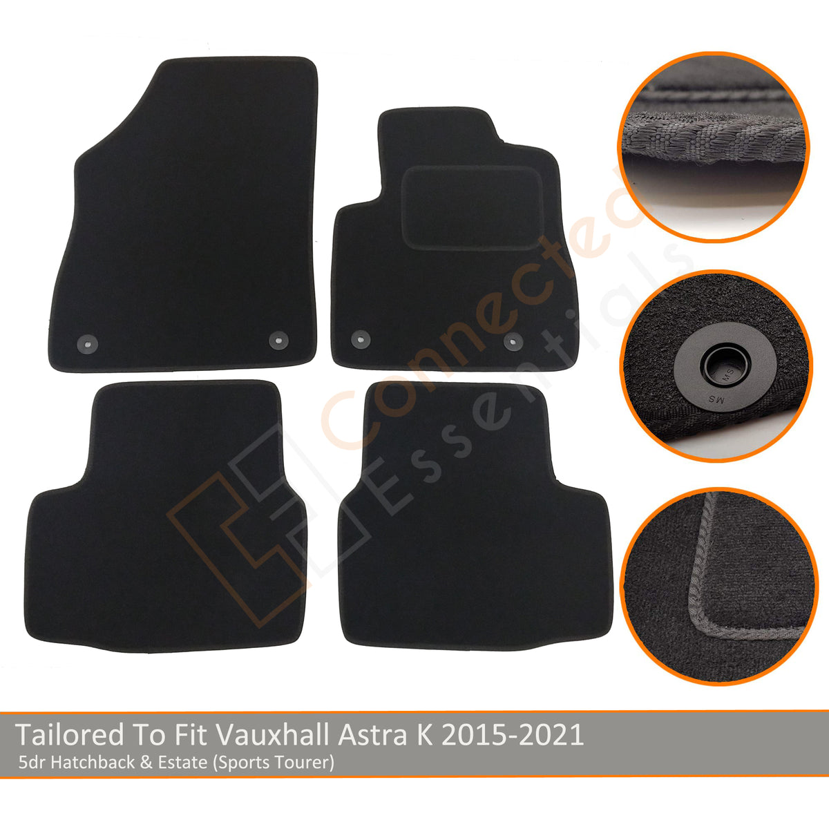 Vauxhall Astra Car Mats 2015-Onwards, Fully Tailored, Black