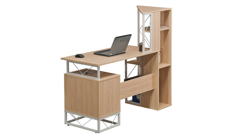 130cm Wide Large Home Office Desk & Workstation With Storage - White & Oak - CED-104
