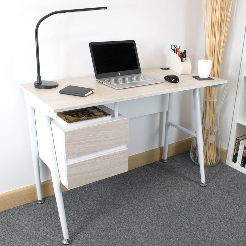 Modern Desk with 2 Drawers White & Oak, CED-202
