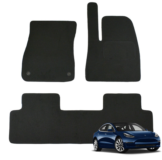 Tesla Model 3 Car Mats 2017-Onwards, Fully Tailored, Black